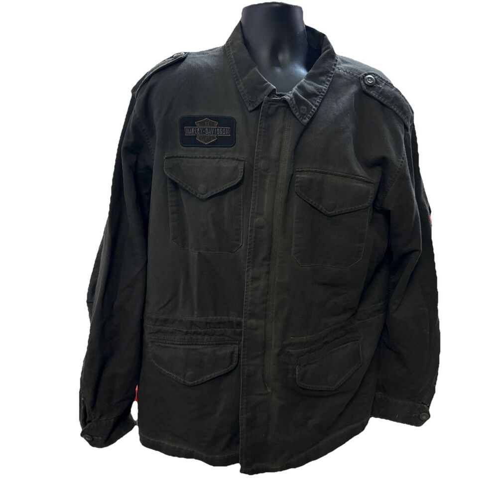 Harley Davidson Field Jacket Mens 2XL Olive Green Military 4 Pocket Coat